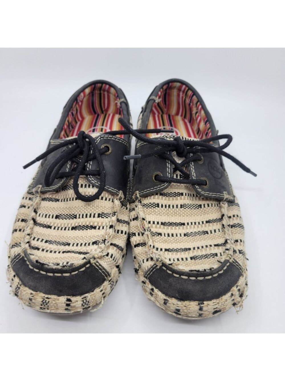 Tony Lama Women's Loafers Size 9B Lindale Canvas Lace-Up Woven Casual Flats Boat - Picture 6 of 10